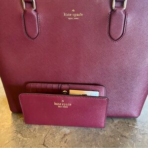 Set Kate Spade Tote Bag Leather Blackberry With Matching Wallet